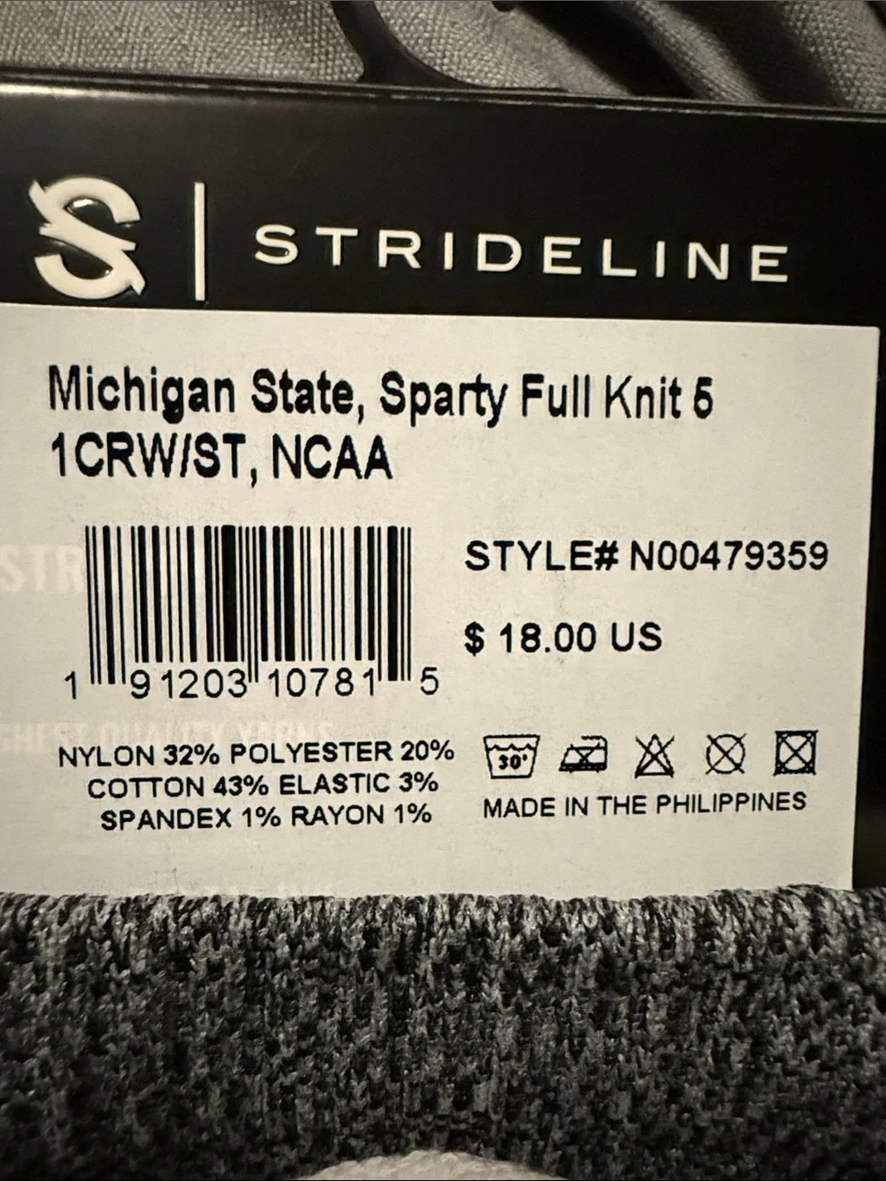 3 pack: Strideline Michigan State Spartans Athletic Crew Socks: White Green Grey